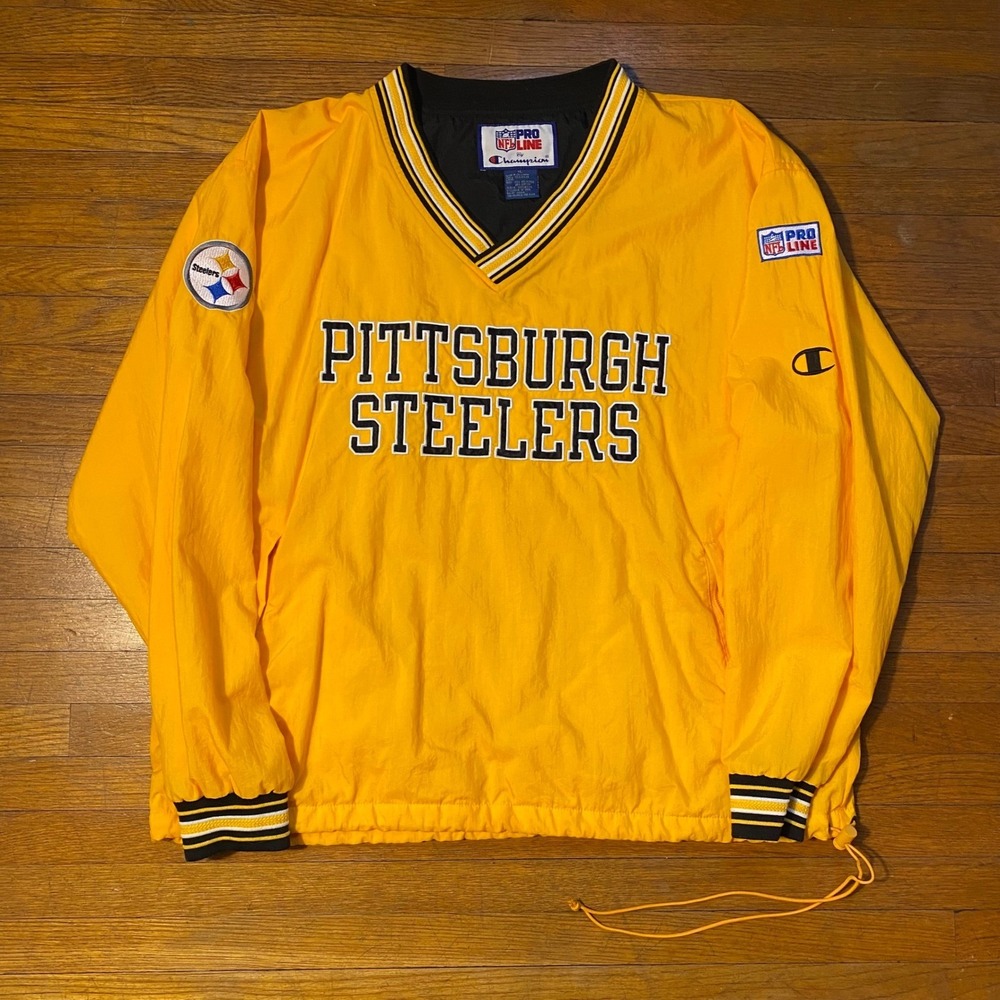 Vintage Pittsburgh Steelers NFL Pro Line Champion Yellow Pullover Jacket Mens XL